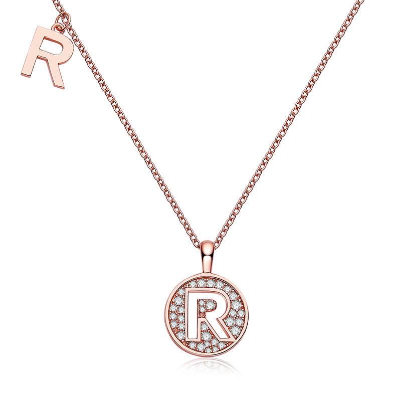 (Rose Gold Colour) Letter R Moissanite Necklace for Women