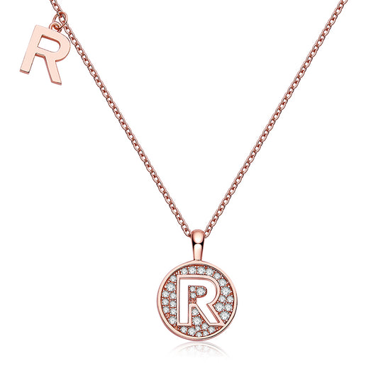 (Rose Gold Colour) Letter R Moissanite Necklace for Women