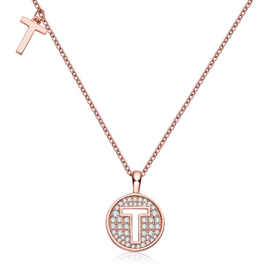 (Rose Gold Colour) Letter T Moissanite Necklace for Women