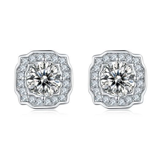 0.5Carat Round Moissanite Modern Halo Earrings
