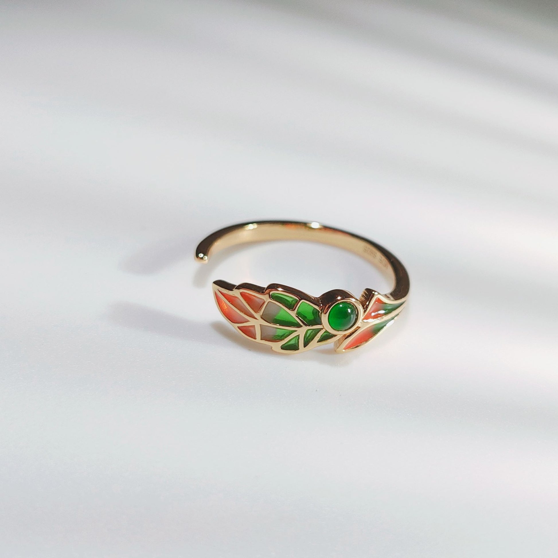 Golden Leaf Enamel Ring for Women