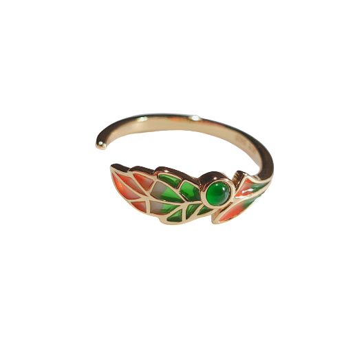Golden Leaf Enamel Ring for Women