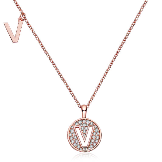 (Rose Gold Colour) Letter V Moissanite Necklace for Women