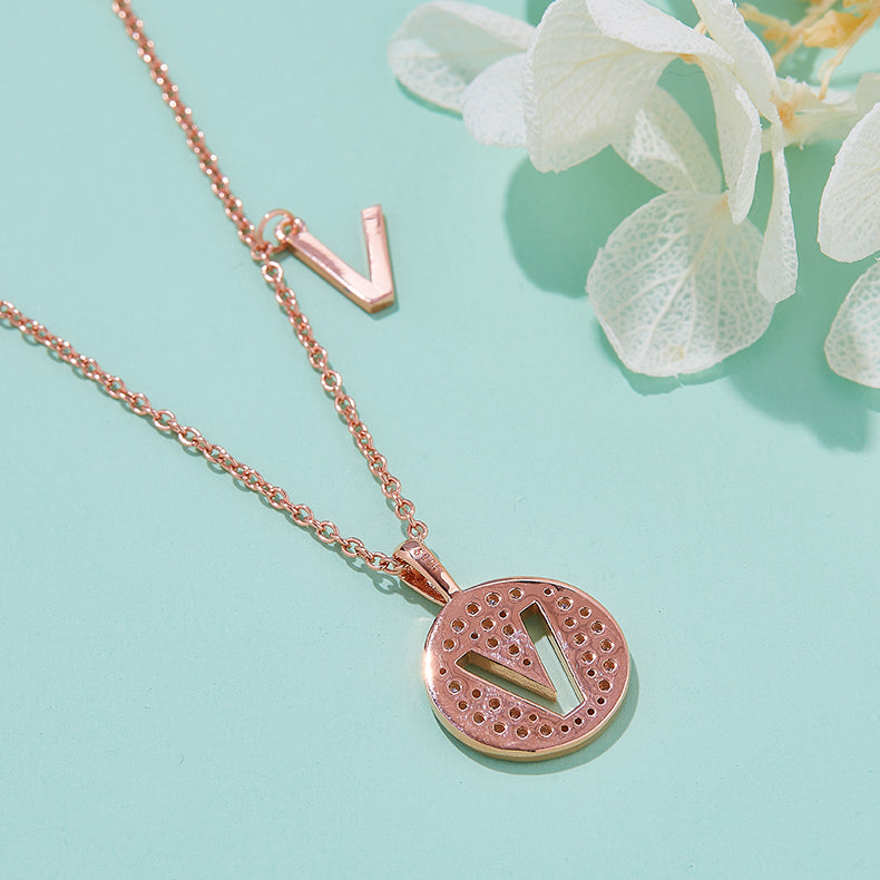 (Rose Gold Colour) Letter V Moissanite Necklace for Women