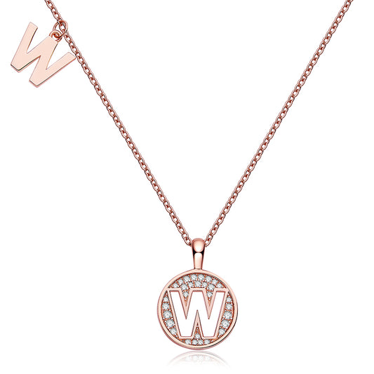 (Rose Gold Colour) Letter W Moissanite Necklace for Women