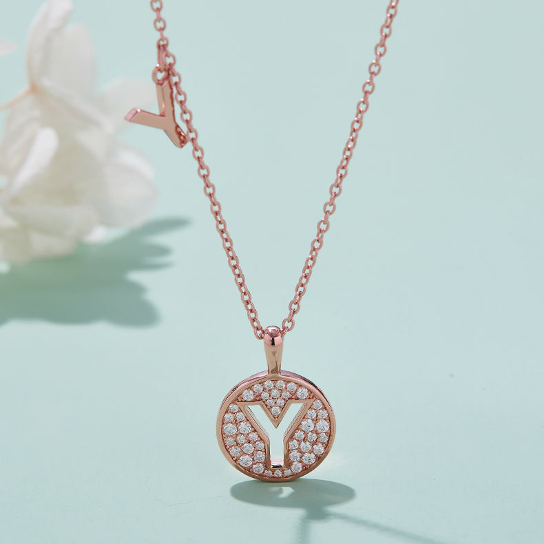 (Rose Gold Colour) Letter Y Moissanite Necklace for Women