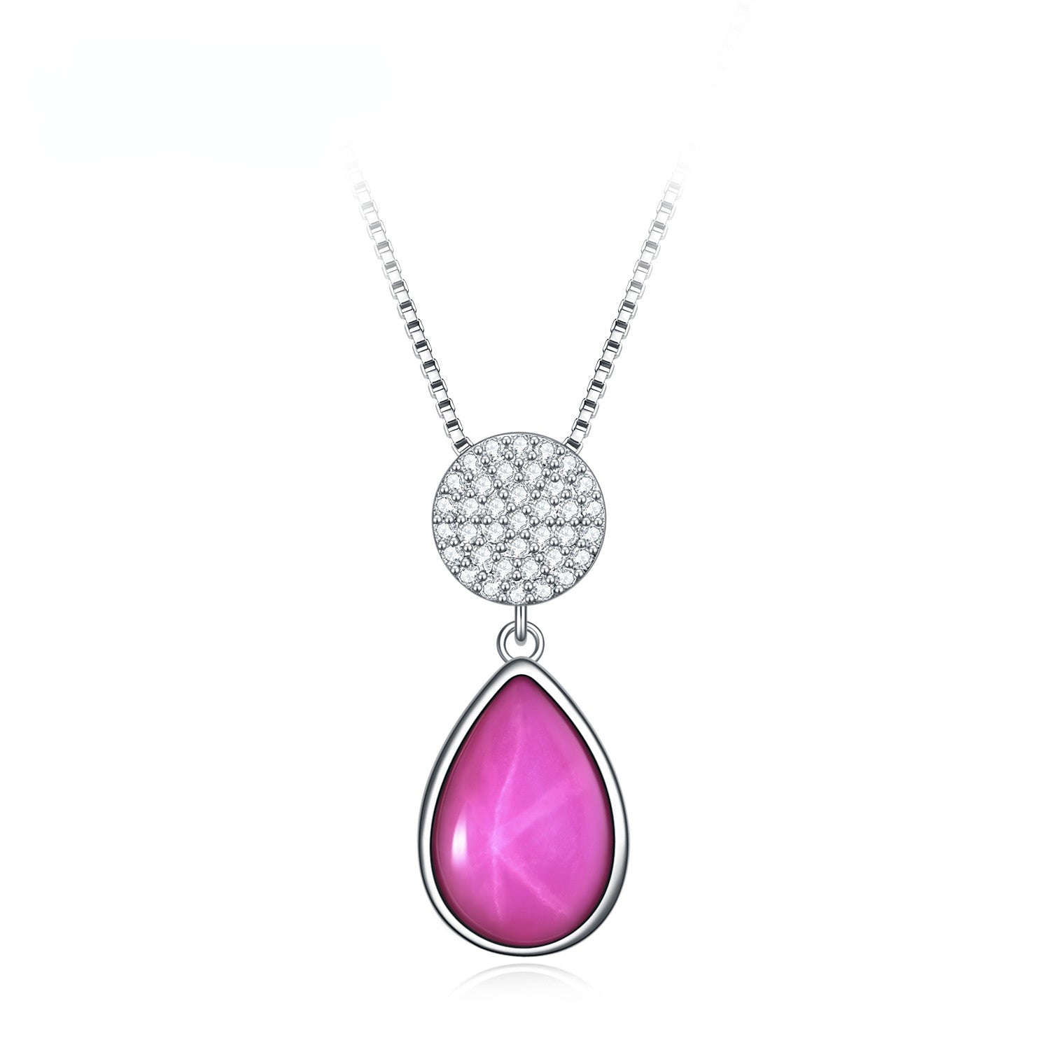 Luxury Design Six Starlight Synthetic Gemstone Pear Drop Pendant Silver Necklace for Women
