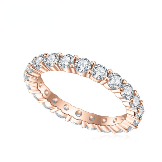 Simple and Luxurious Gold Colour Inlaid with Colourful Zircon  Full Circle Sterling Silver Ring for Women
