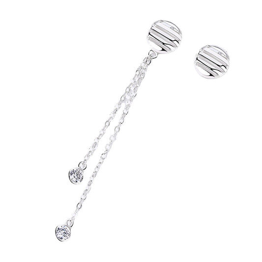 Round Asymmetric Silver Drop Earrings for Women