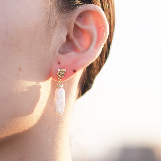 Irregular Natural Baroque Pearl Silver Drop Earrings for Women
