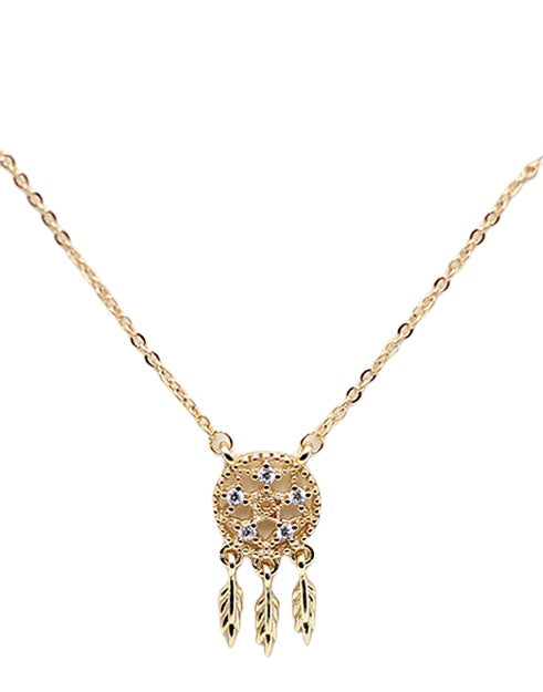 Dream Catcher with Zircon Pendant Silver Necklace for Women