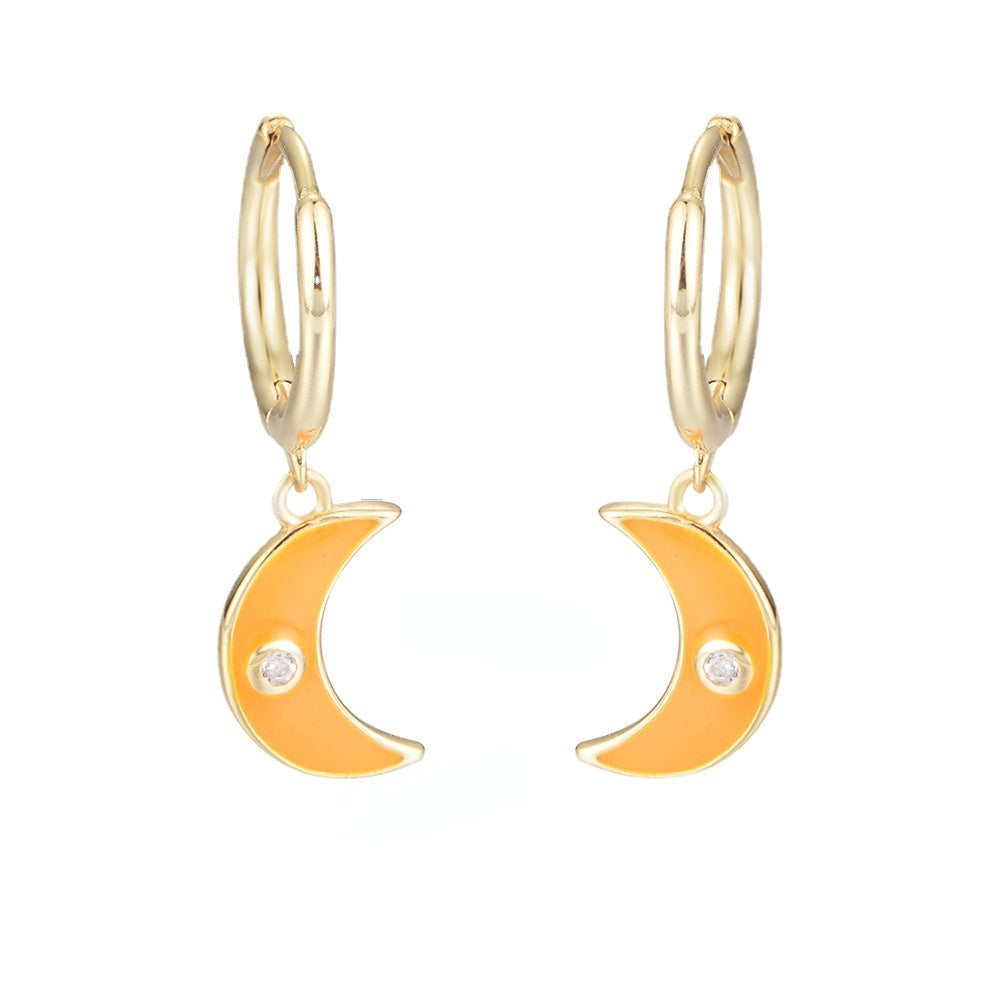 Colourful Moon with Zircon Silver Drop Earrings for Women
