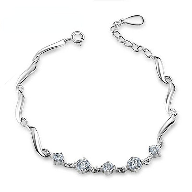 Beading Round Zircon Twist Silver Bracelet for Women