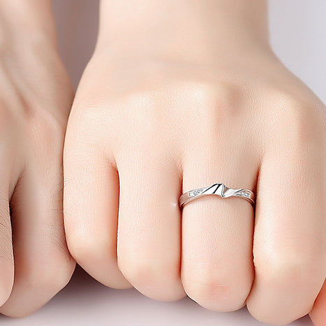 Geometric Wave with Zircon Silver Couple Ring for Women