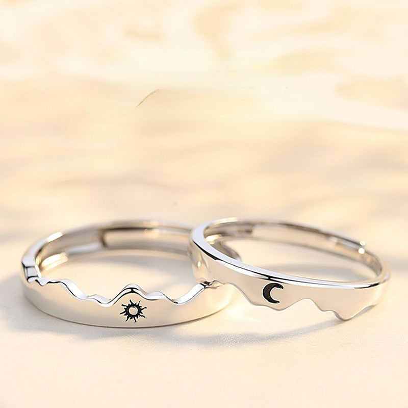 Sun and Moon Mountain Silver Couple Ring for Women