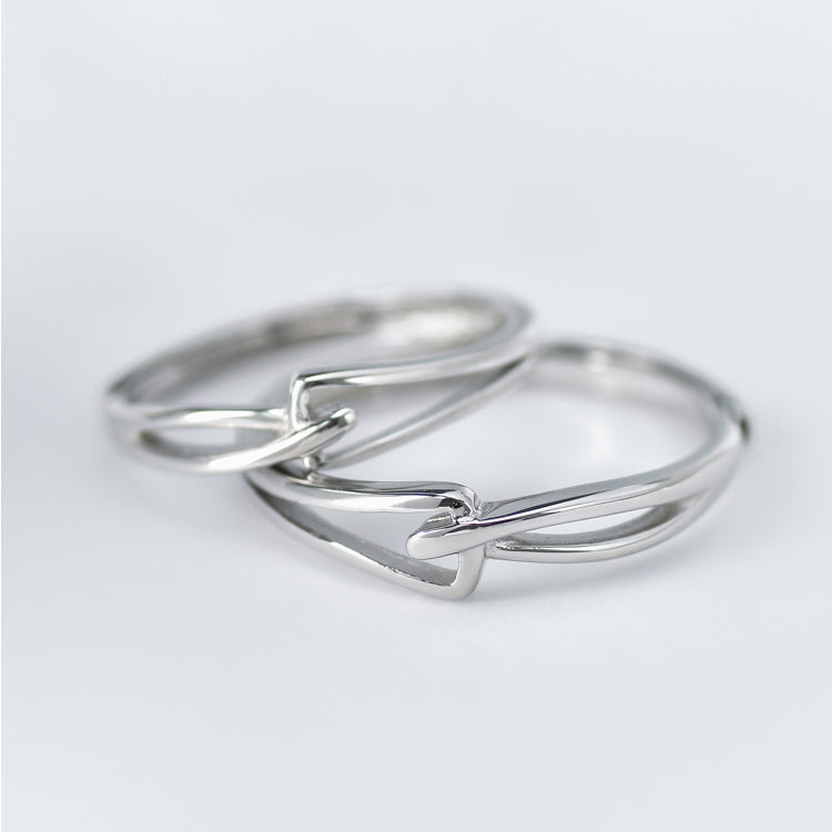 Hollow Triangle Buckle Knot Silver Couple Ring for Women