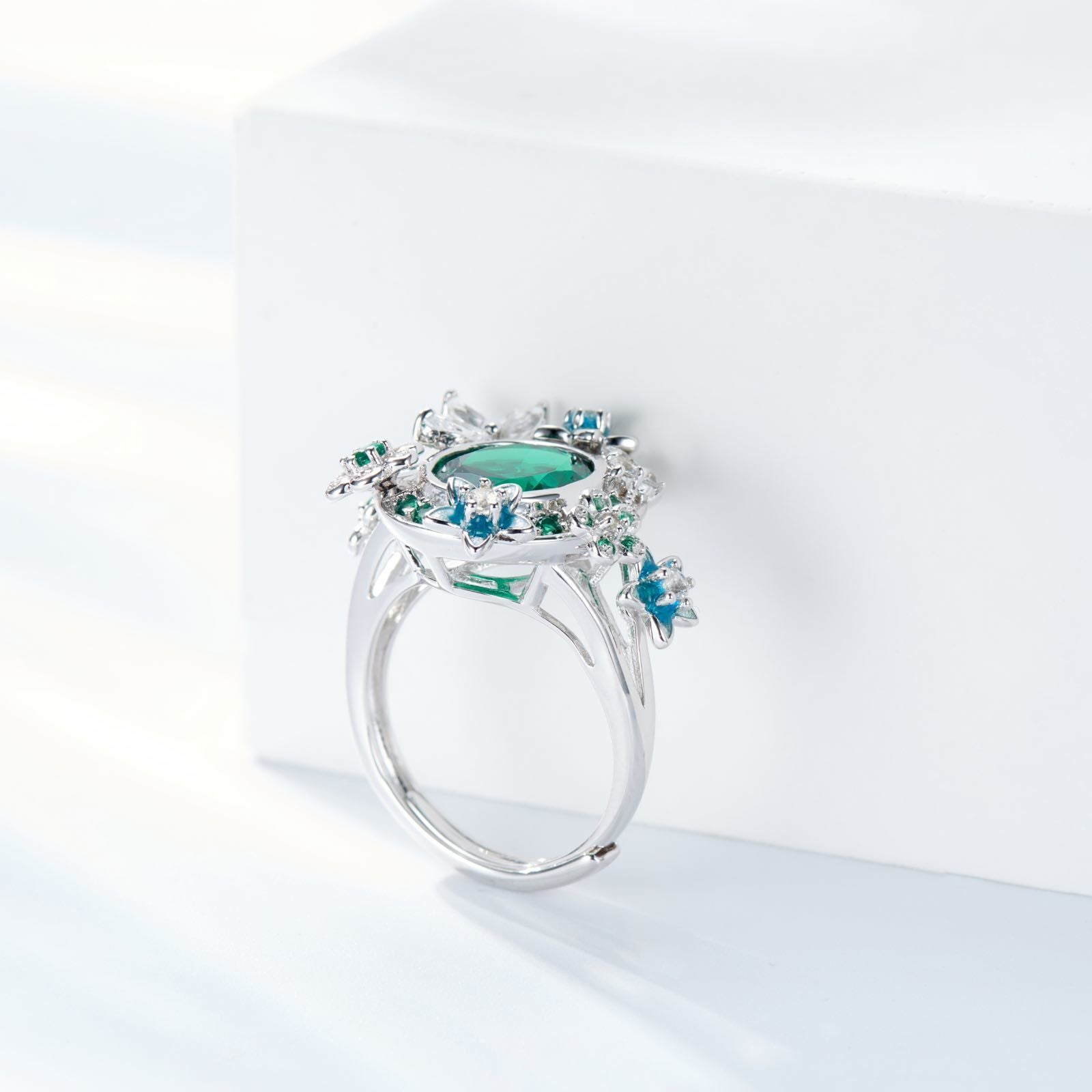 Emerald Colour Secret Garden Enamel Sliver Ring for Women