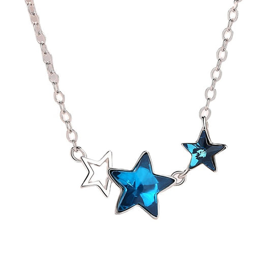 Blue Zircon Little Star Silver Necklace for Women