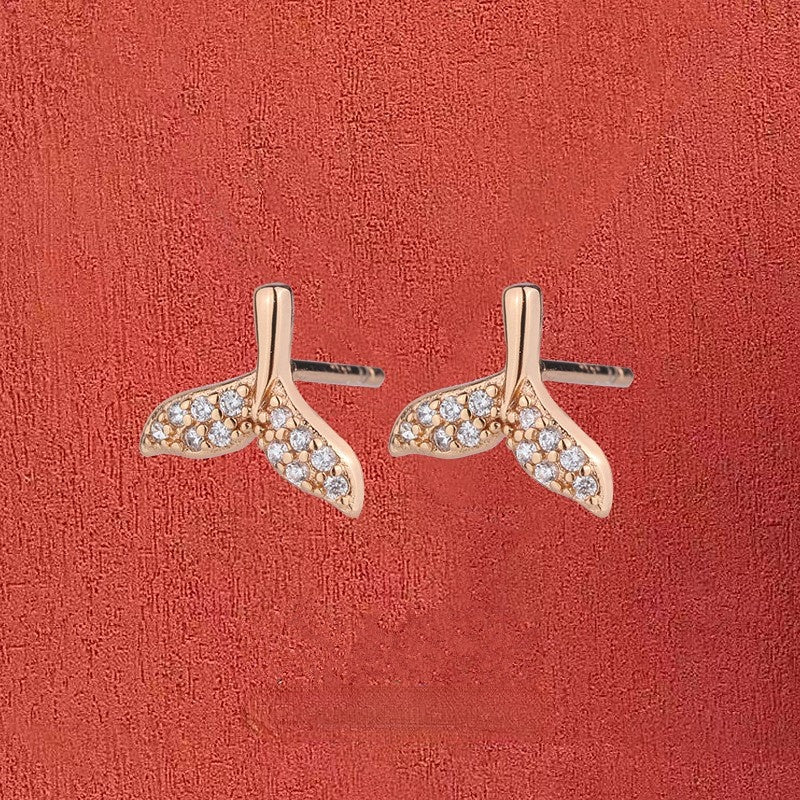 Zircon Fishtail Silver Studs Earrings for Women