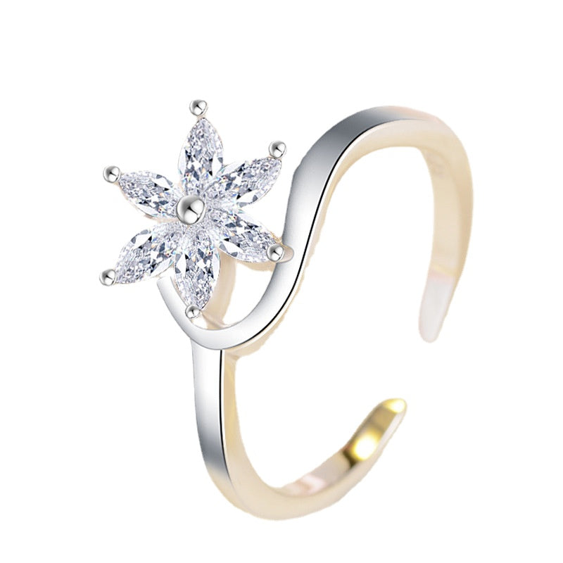 Zircon Flower Silver Ring for Women