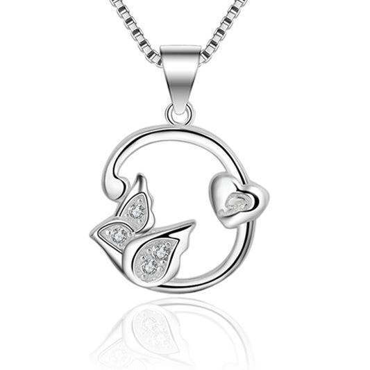 (Pendant Only) Zircon Rose Petal with Heart Silver Pendant for Women