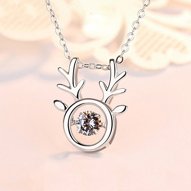 Antlers with Round Zircon Pendant Silver Necklace for Women