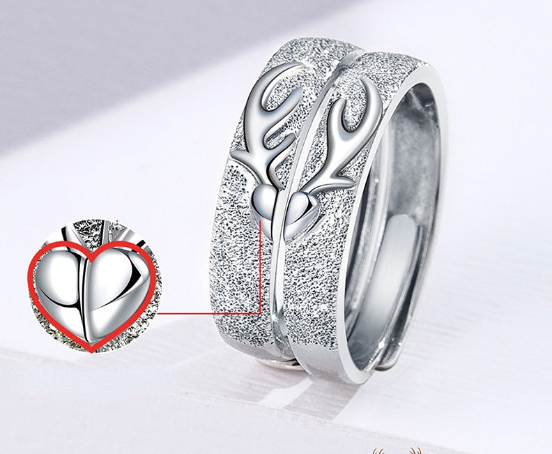 Frosted Antler Silver Couple Rings for Women