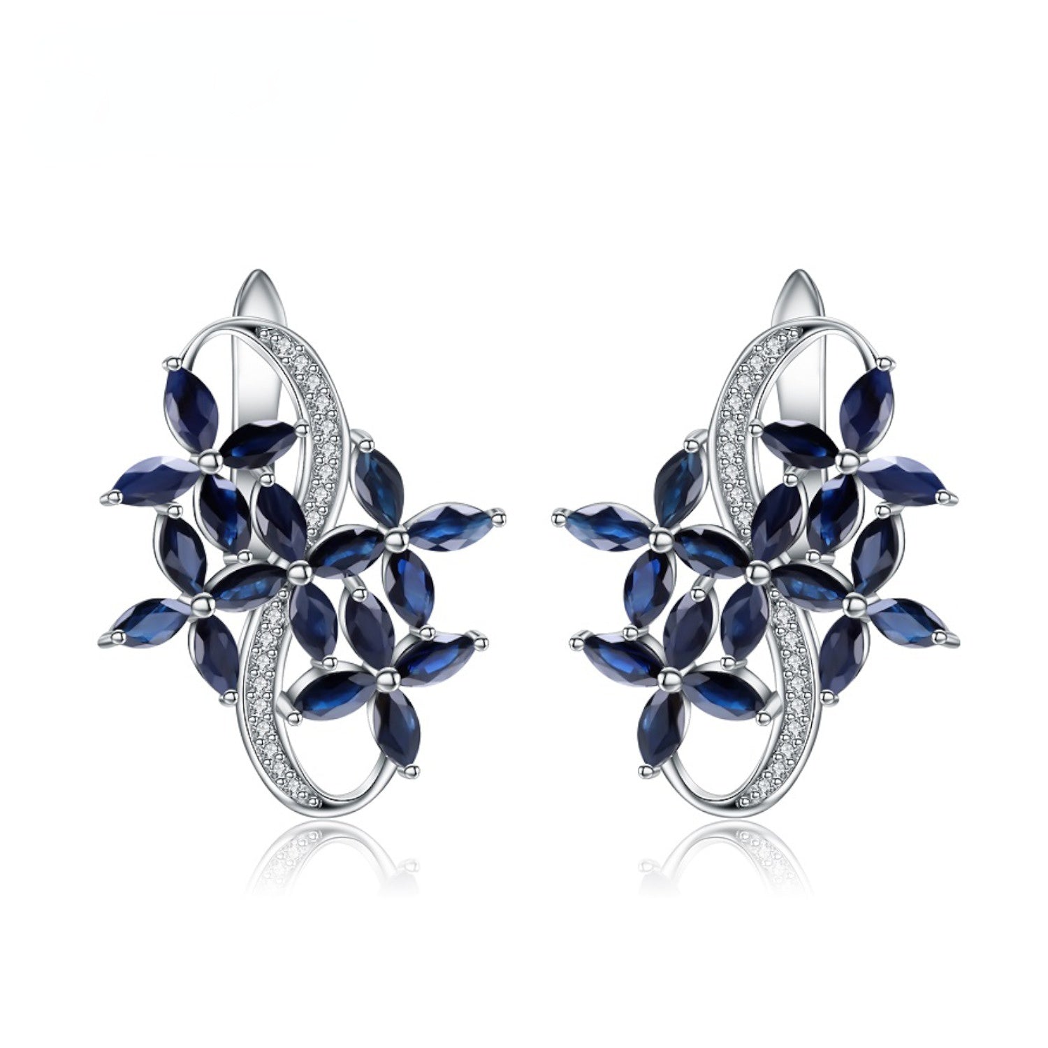 European Inlaid Crystal Flowers Silver Studs Earrings for Women
