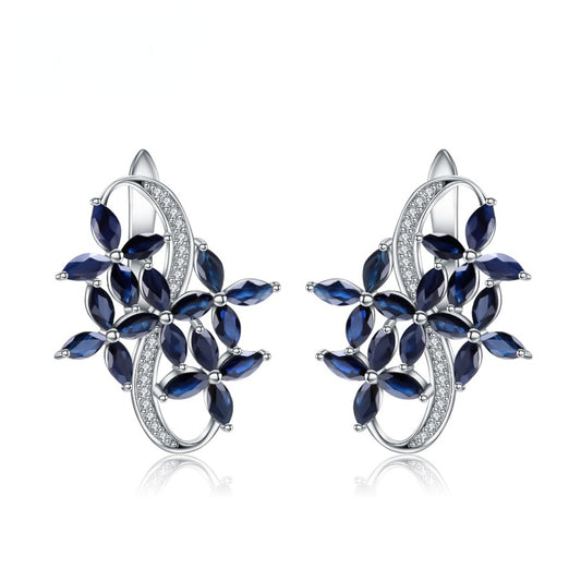 European Inlaid Crystal Flowers Silver Studs Earrings for Women