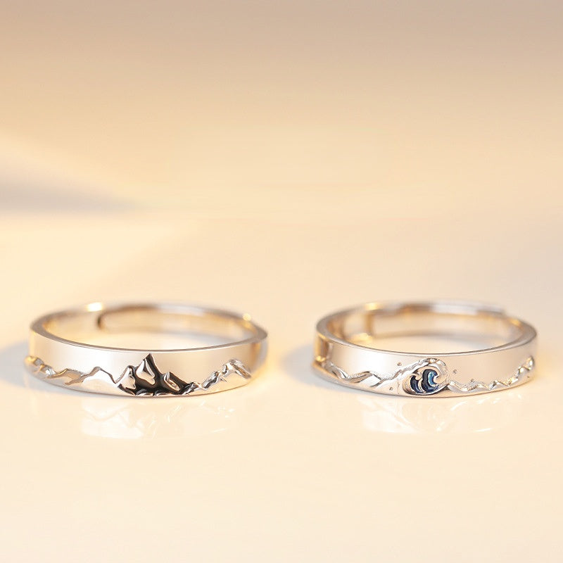 Mountain and Sea Silver Couple Ring for Women