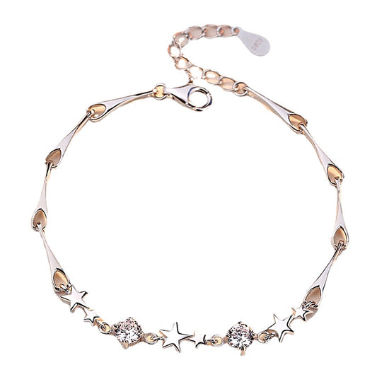 Smooth Star with Zircon Silver Bracelet for Women