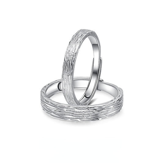 Trees Lines Design Silver Couple Ring