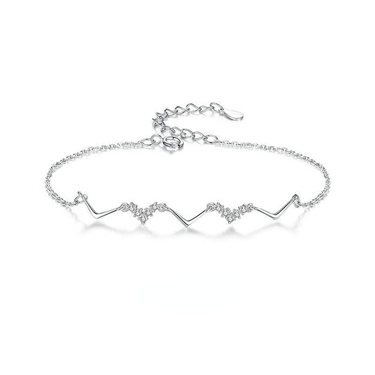 V-shape Zircon Silver Bracelet for Women