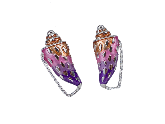 Colourful Conch Enamel Silver Studs Earrings for Women