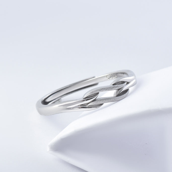 Brushed Wave Hollow Out Silver Couple Ring for Women