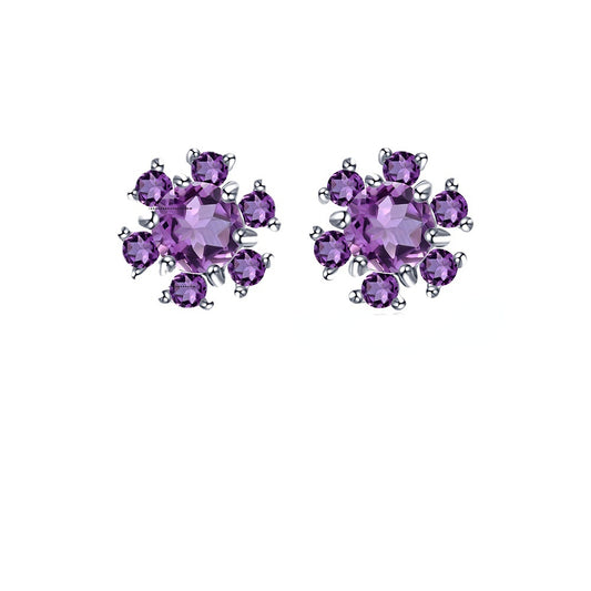 Natural Colourful Jewelry Flower Design Sterling Silver Studs Earrings for Women
