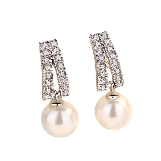 Zircon with Pearl Pendant Silver Drop Earrings for Women
