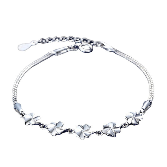 Beading Lucky Four-leaf Clover Silver Bracelet for Women