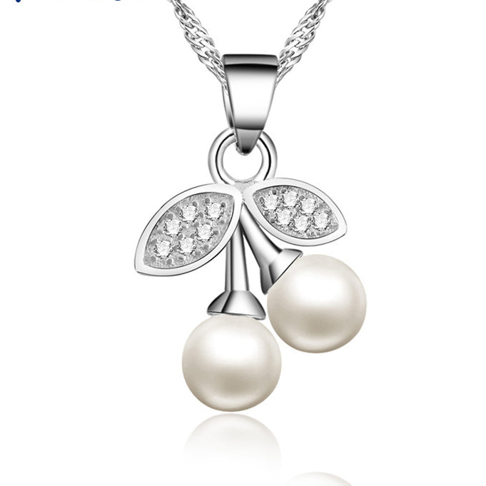 Cherry Pearl Pendant Silver Necklace for Women