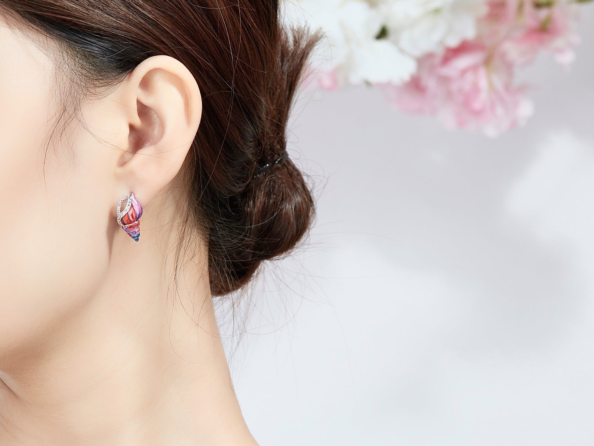 Little Conch Enamel Silver Studs Earrings for Women
