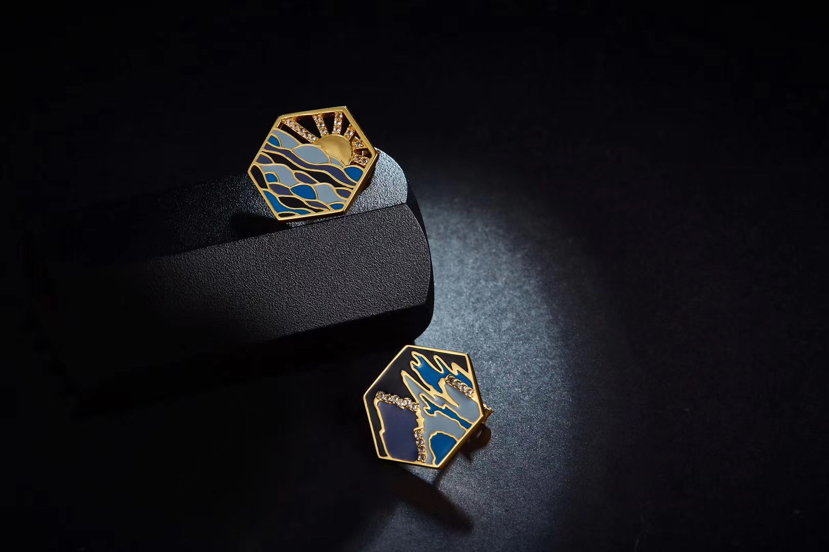 The Seine Series Blue Enamel Studs Earrings for Women