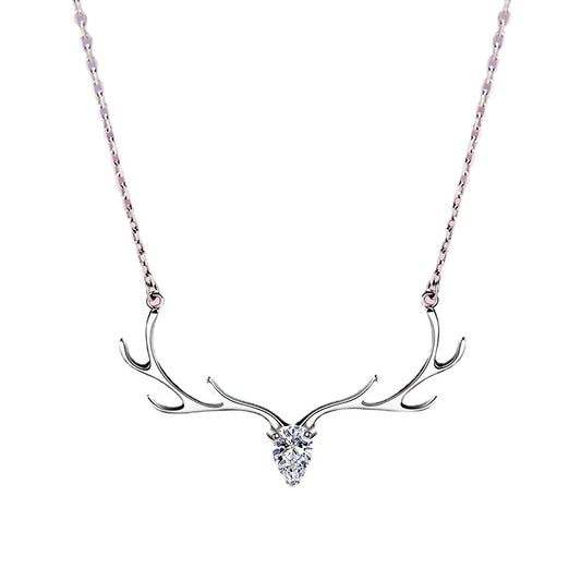 Antler with Pear Drop Zircon Silver Necklace for Women