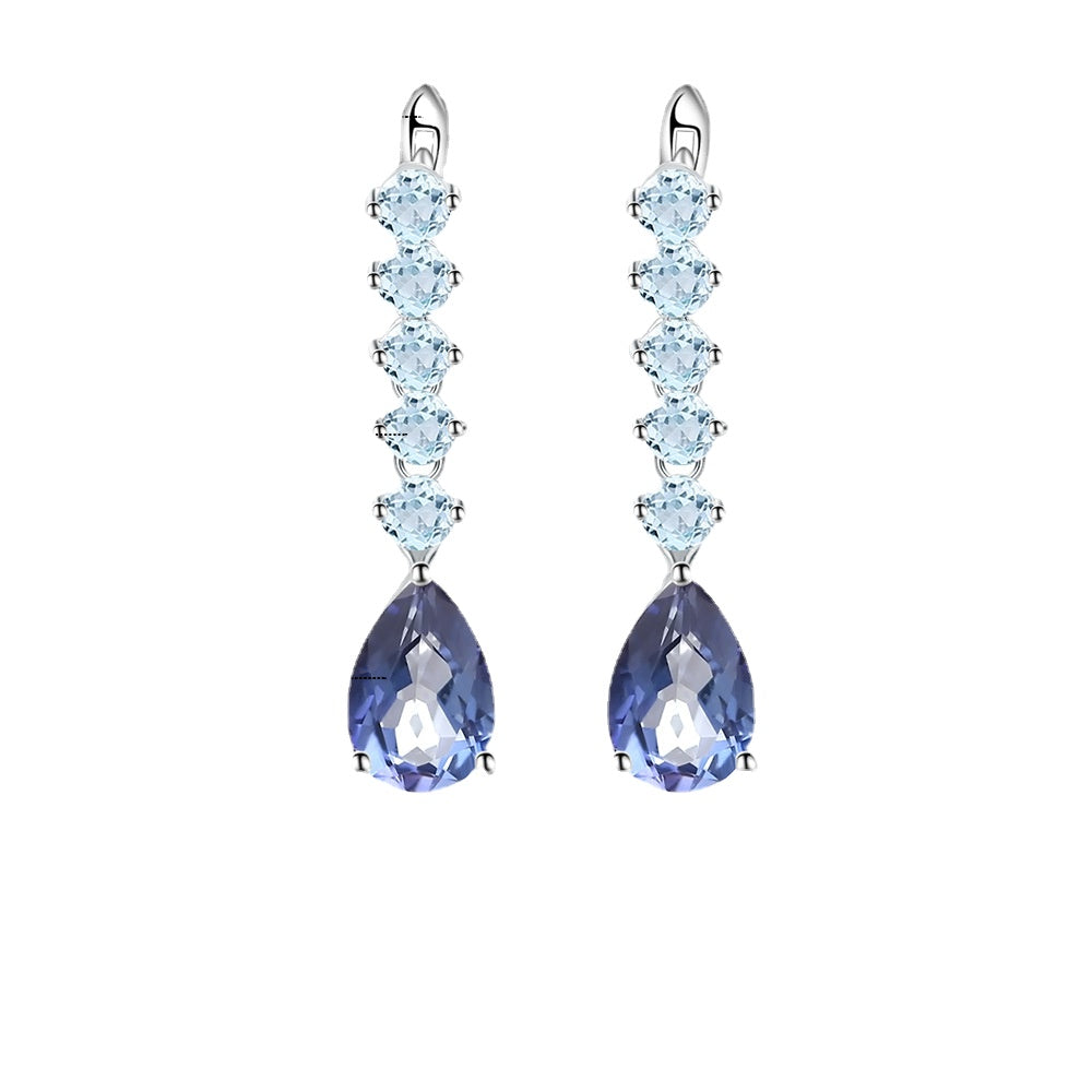 Natural Gemstones Luxury Pear Shape Beading Silver Drop Earrings for Women