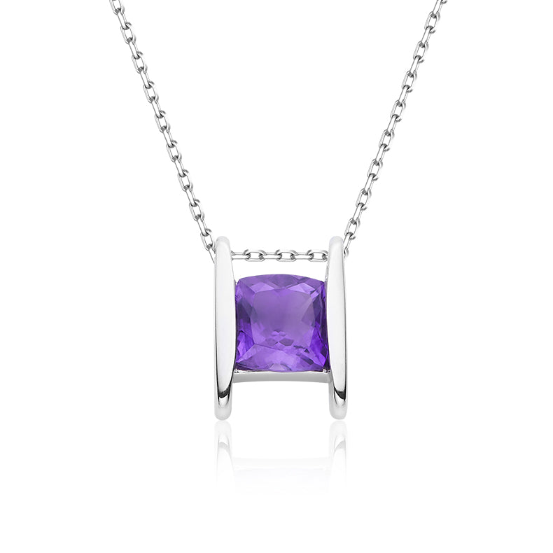Purple Crystal Stone Solitaire Drop Necklace for Women