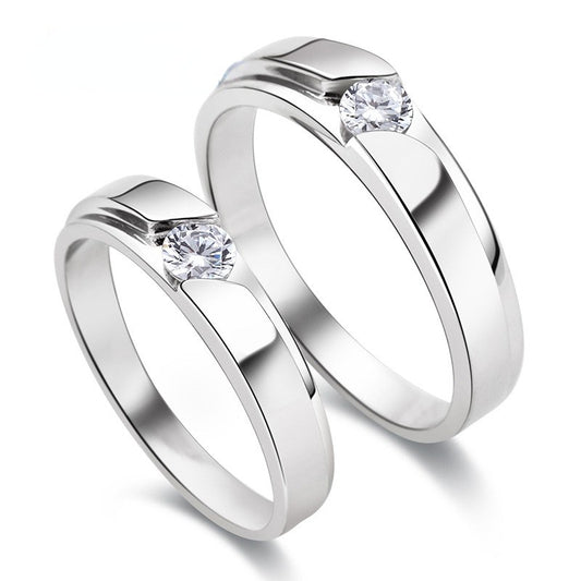 Round Zircon Silver Couple Ring