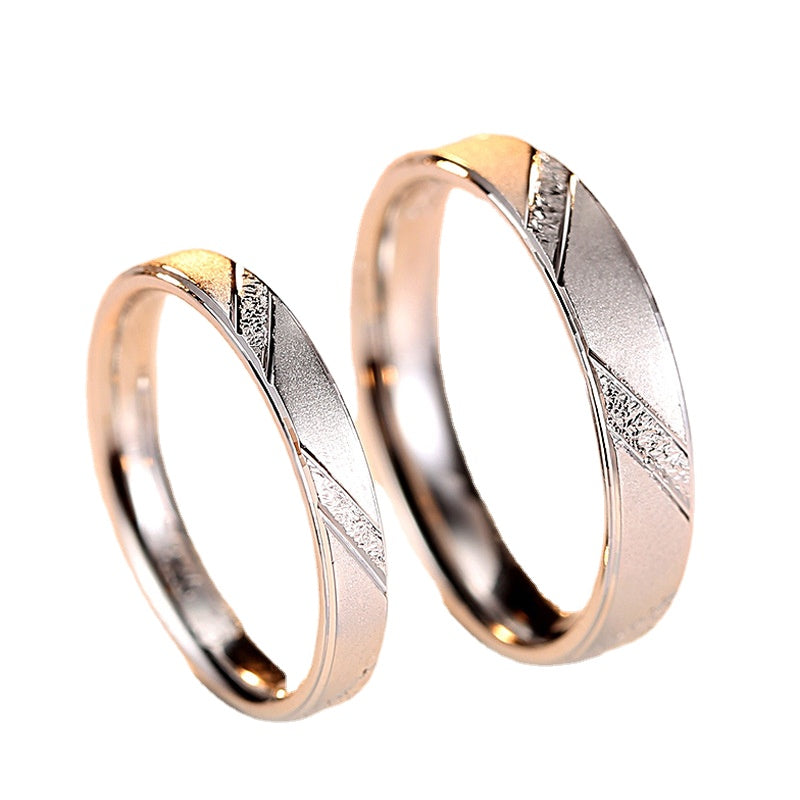 Frosted Stripe Silver Couple Ring for Women