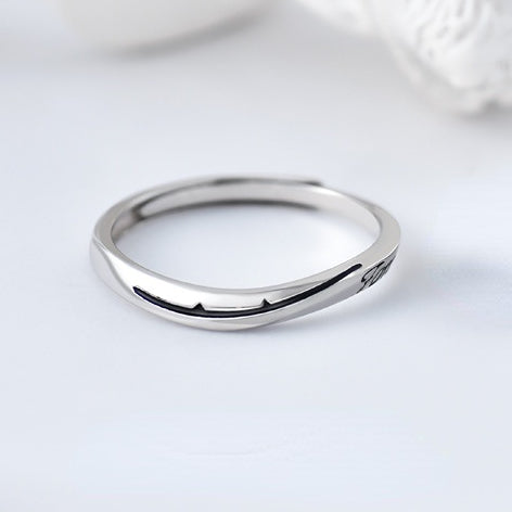 Mobius with Zircon and Letter Pattern Silver Couple Ring for Women