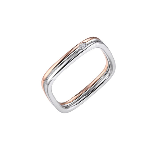 Two Colours with Single Zircon Square Shape Silver Ring