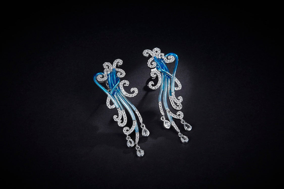 Blue Spoondrift Enamel Silver Drop Earrings for Women