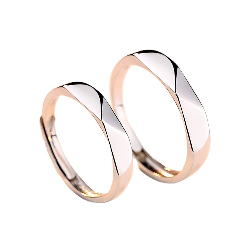Geometric Surface Silver Couple Ring for Women